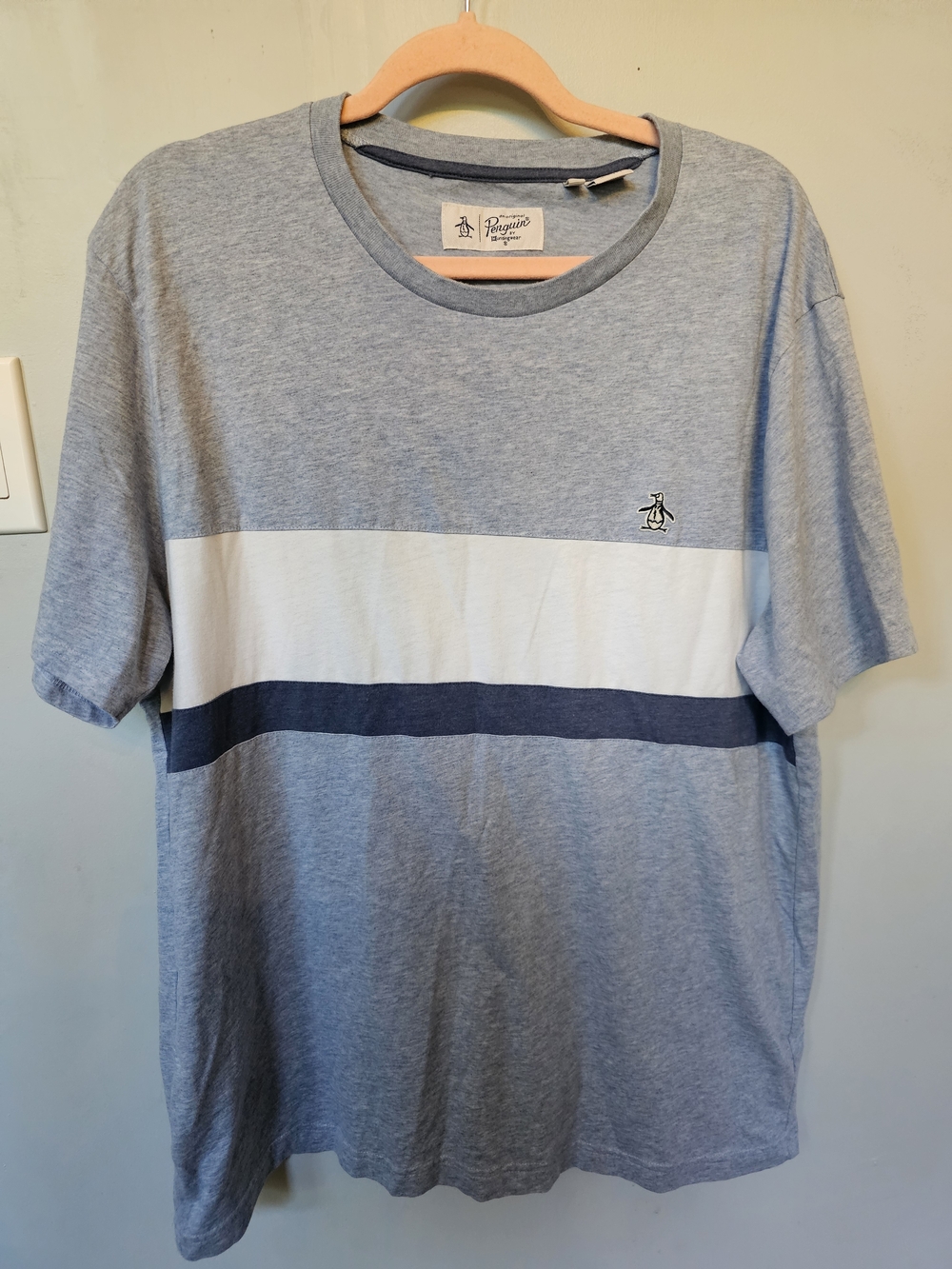 Original Penguin Men's Colorblock T-Shirt Size 2X Gray White Stripe